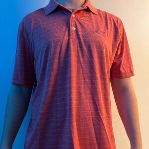 Mens Medium Greg Norman Golf Shirt Red Striped